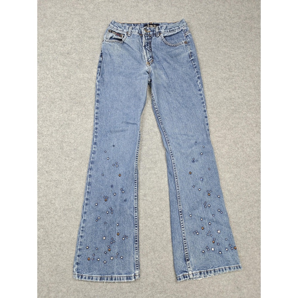Vintage LEI Bootcut Jeans Juniors 5 Blue Med Wash Star Rhinestone Denim Y2K